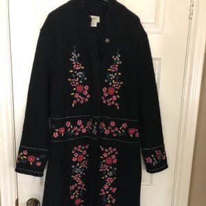 Neiman Marcus Wool Long Coat with Embroidery Sz M
